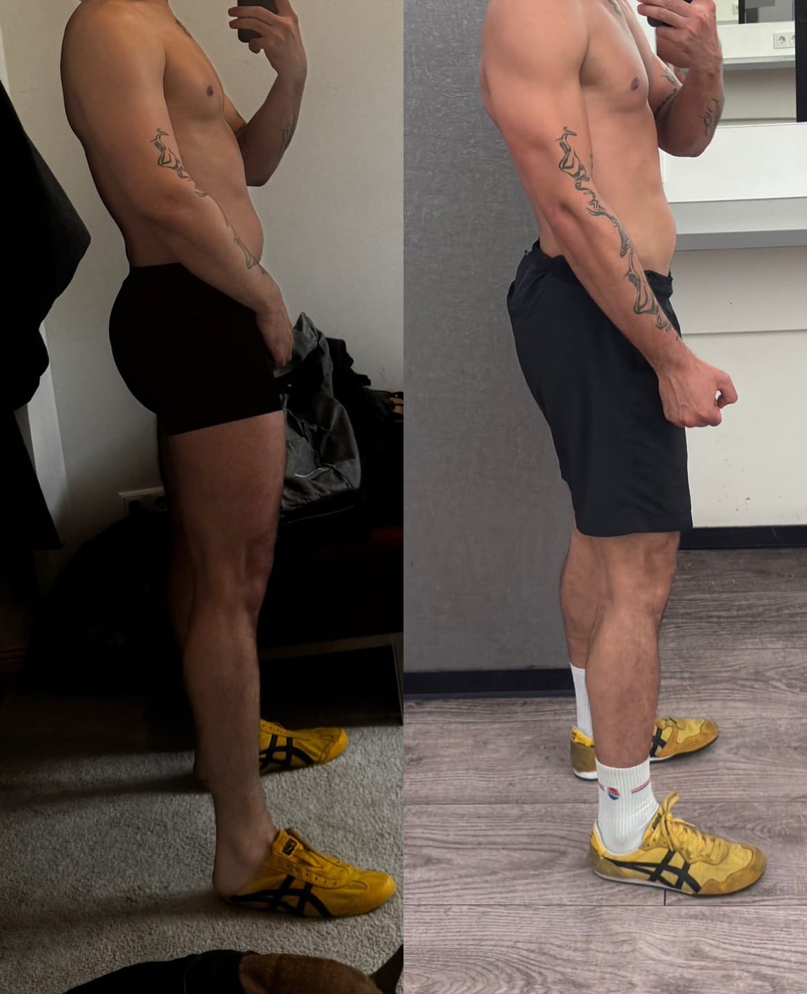 Theo vor und nach 2 Monaten Personal Training mit Isaac Akinsete, Seitenansicht